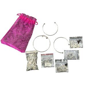 Silver Plated Brass Bangle Bracelet and Necklace Set Jewelry Lot Charms Pouch